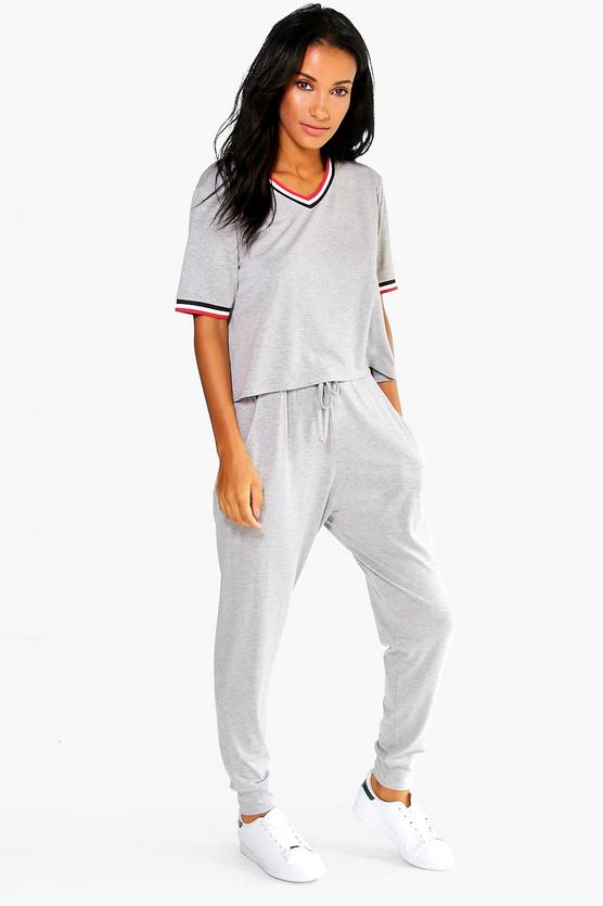 Eve Sports Rib Detail Tshirt And Jogger Set